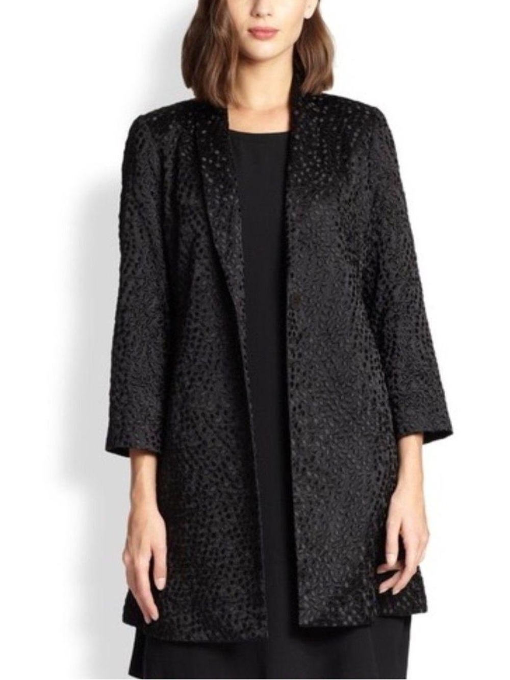 Eileen Fisher Silk Embroidered Textured Jacket / Duster – Size Small